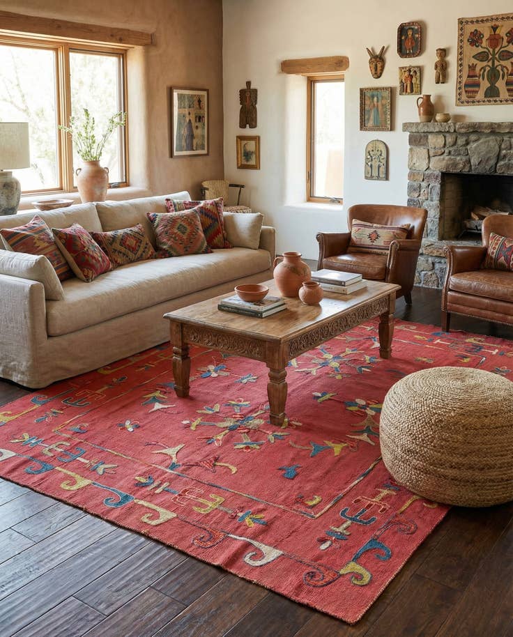 Detail image of 6' 3 x 7' 4 Hand Woven Kilim Suzani Wool Rug