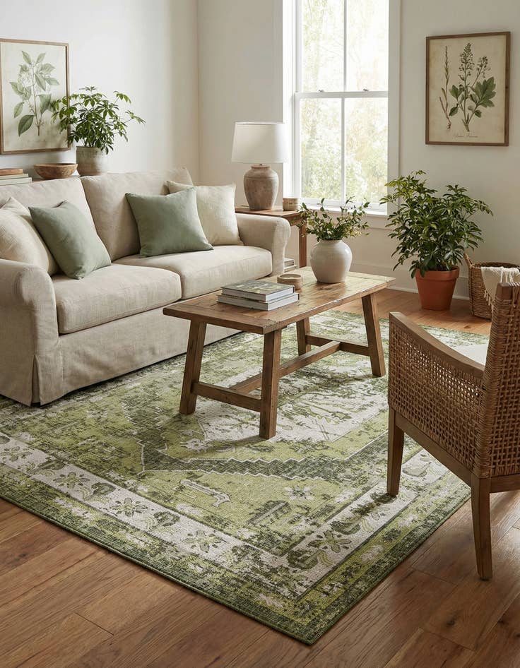 Detail image of 7' 10 x 11'  Washable Traditional Indoor / Outdoor Rug