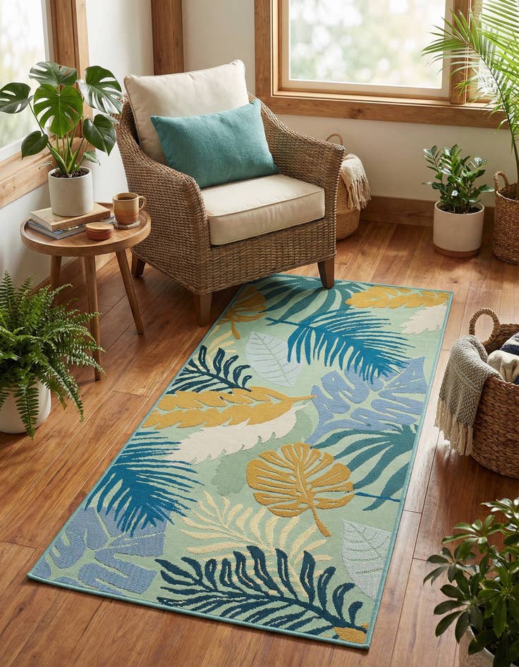 Detail image of 2' 7 x 5' 3  Washable Botanical Indoor / Outdoor Runner Rug
