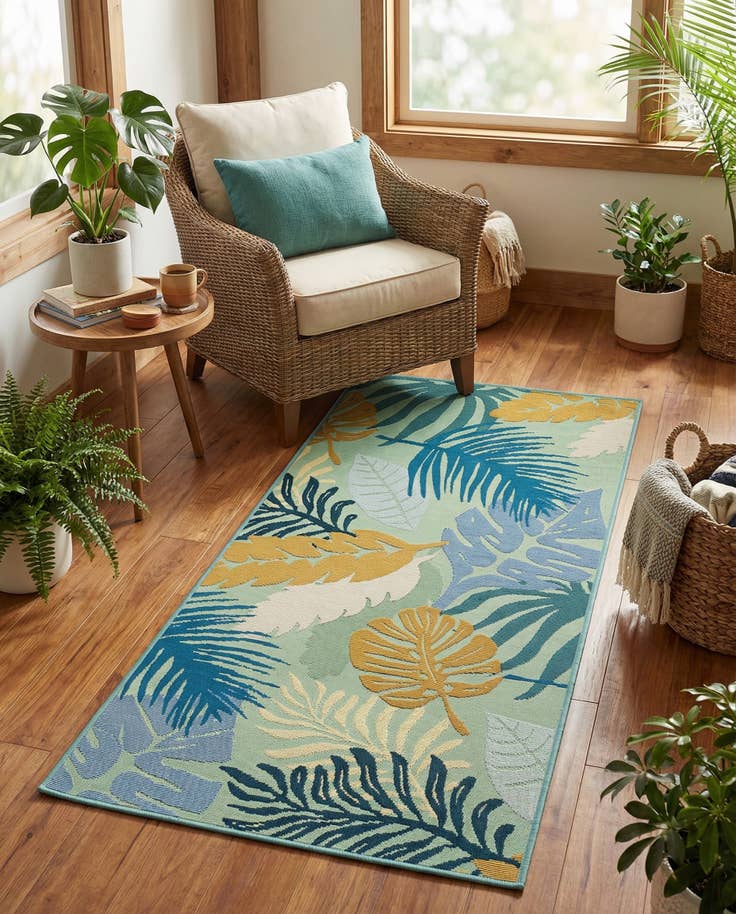 Detail image of 2' 7 x 5' 3 Easy-Clean Botanical Indoor / Outdoor Runner Rug