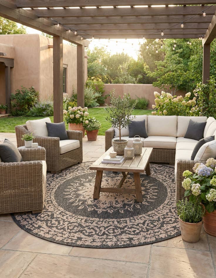 Detail image of 13' x 13'  Washable Traditional Indoor / Outdoor Round Rug