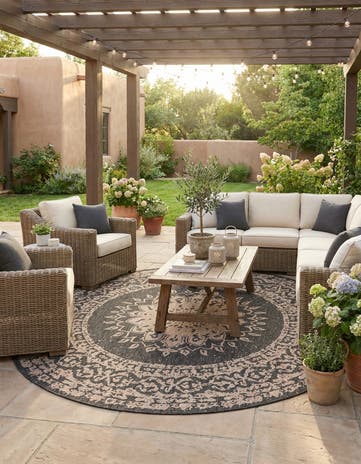 13' x 13' Easy-Clean Traditional Indoor / Outdoor Round Rug