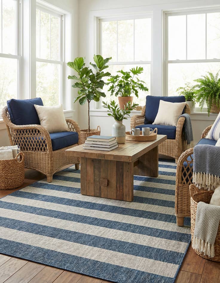 Detail image of 7' 10 x 11' Easy-Clean Striped Indoor / Outdoor Rug