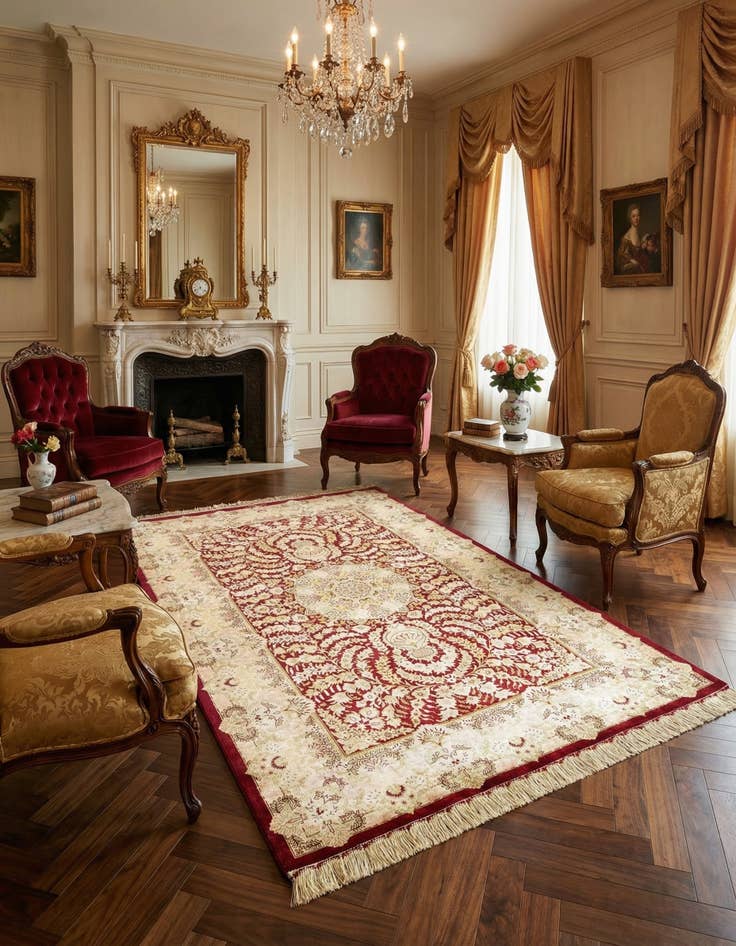 Detail image of 3' 3 x 4' 11 Ghom Silk Rug