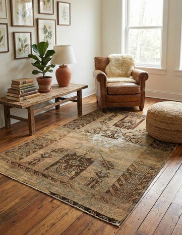 3' 10 x 6' Hand Knotted Ultra Vintage Persian Wool Rug