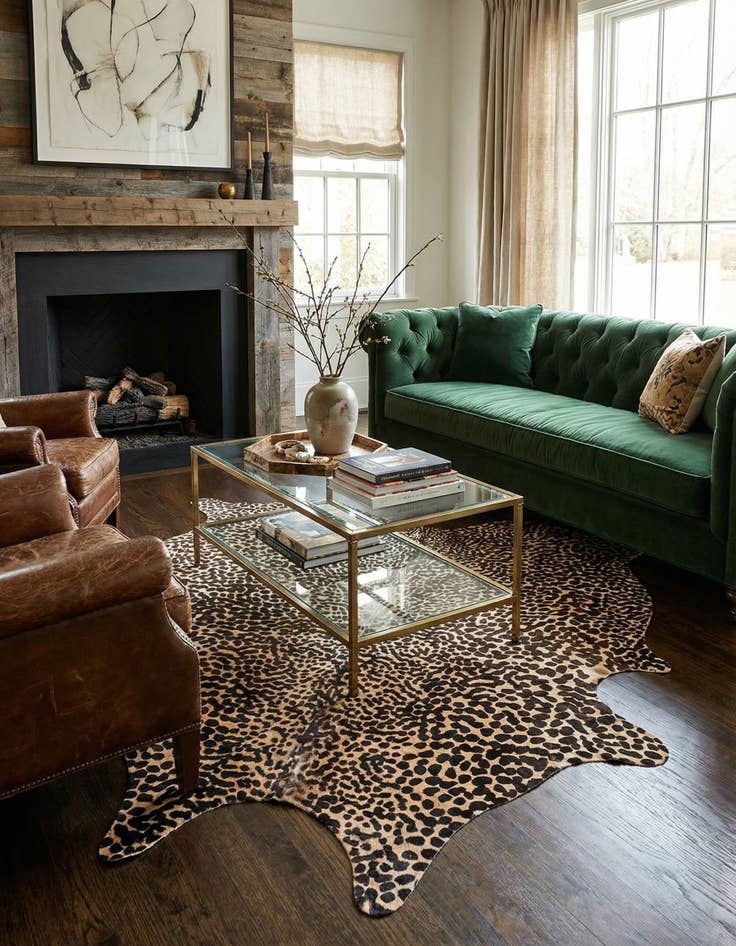 Detail image of  5' 10 x 6' 10 Cowhide Leather Freeform Rug