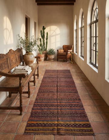 4' 5 x 10' 1 Hand Woven Kilim Fars Wool Runner Rug