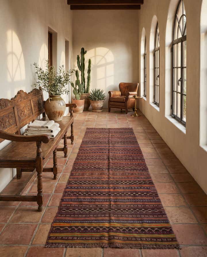 4' 5 x 10' 1 Hand Woven Kilim Fars Wool Runner Rug