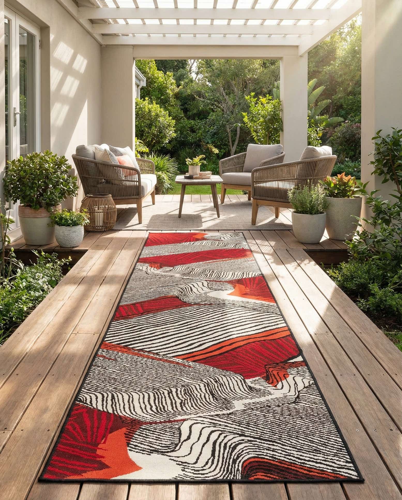 2' 7 x 12' Easy-Clean Modern Indoor / Outdoor Runner Rug