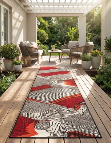 Red and Black Easy-Clean Modern Indoor / Outdoor Runner Rug