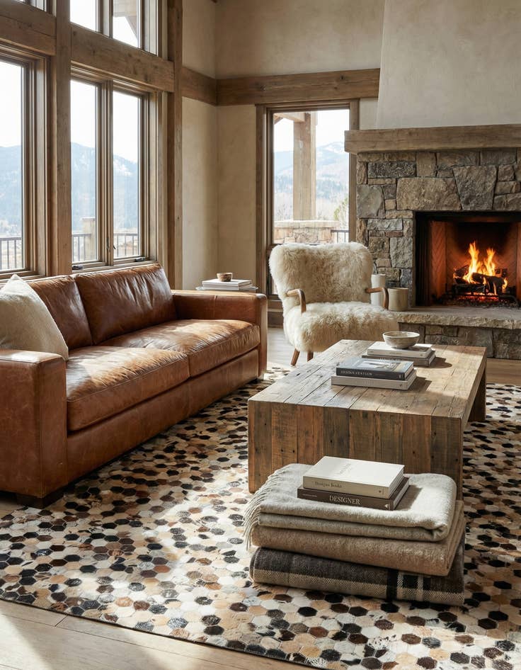 Detail image of  5' 2 x 8' Cowhide Leather Rug