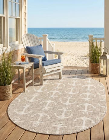 3' x 5' 3 Easy-Clean Coastal Indoor / Outdoor Oval Rug