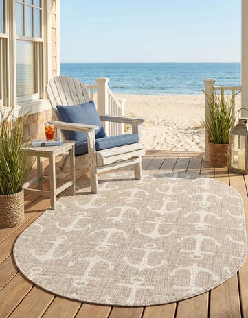 3' x 5' 3 Easy-Clean Coastal Indoor / Outdoor Oval Rug