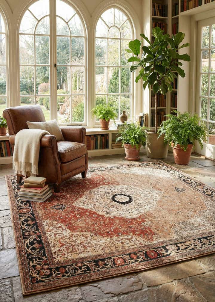 10' x 10' Easy-Clean Traditional Indoor / Outdoor Square Rug