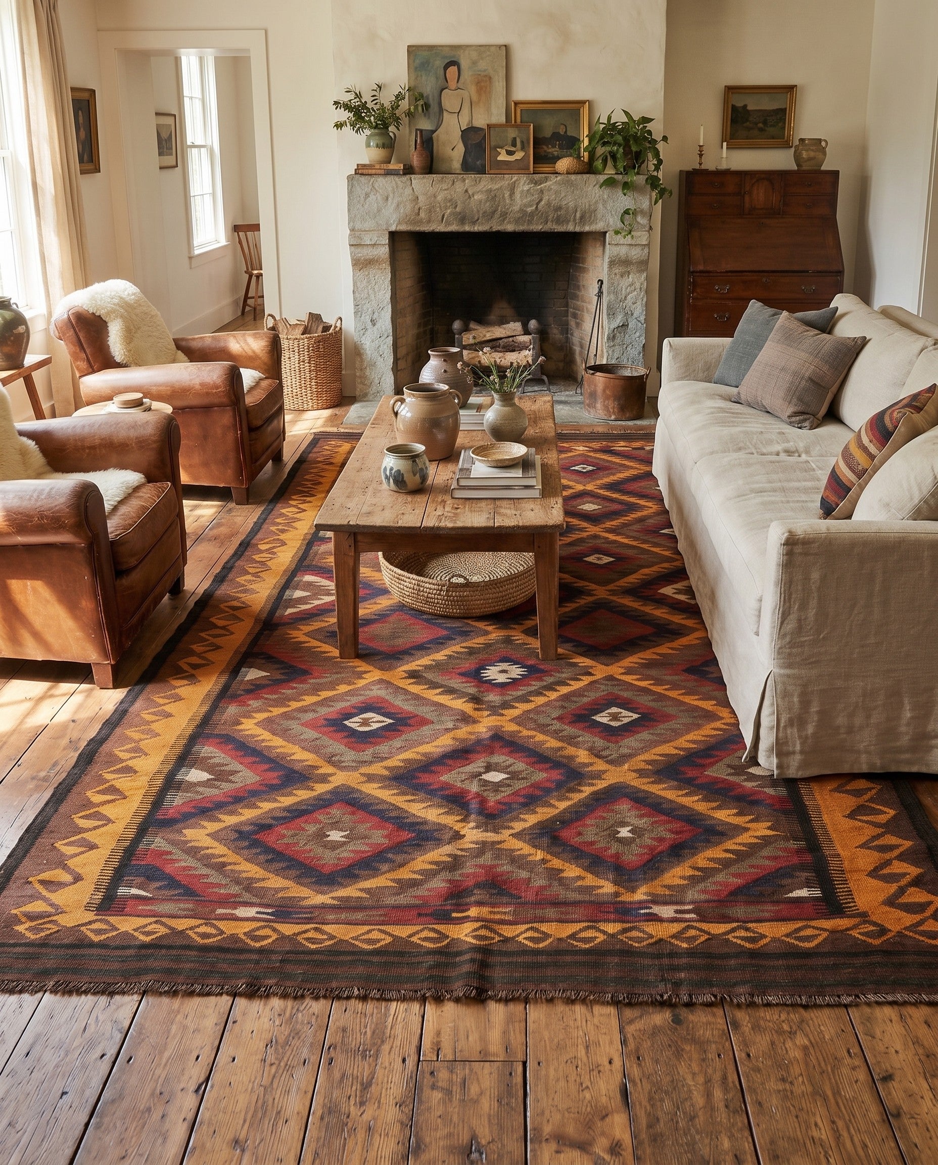 5' 6 x 10' 6 Hand Woven Kilim Fars Wool Rug