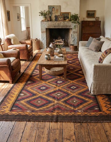 5' 6 x 10' 6 Hand Woven Kilim Fars Wool Rug