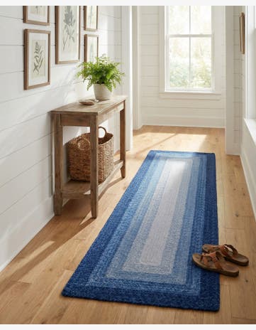 Blue Handmade Hand Braided Wool Runner Rug