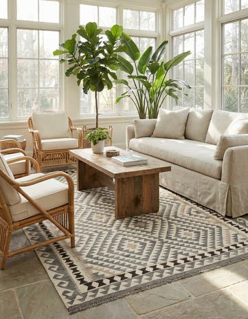 5' 3 x 6' 8 Hand Woven Kilim Maymana Wool Rug