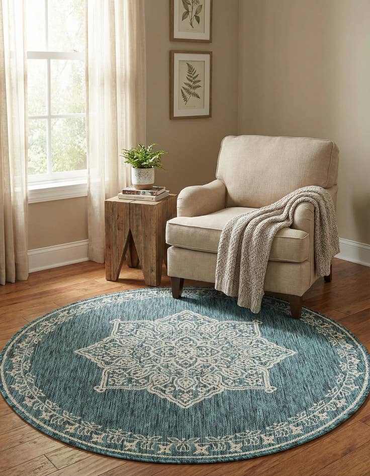 Detail image of 4' x 4'  Washable Traditional Indoor / Outdoor Round Rug