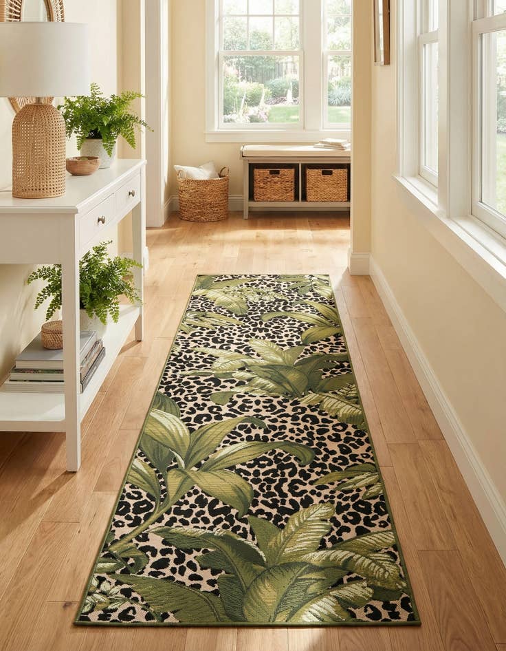 Detail image of 2' 7 x 10'  Washable Botanical Indoor / Outdoor Runner Rug