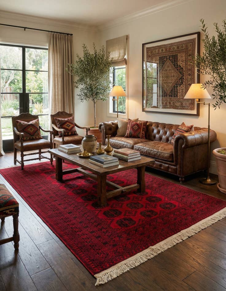 Detail image of  6' 6 x 10'  Hand Knotted Afghan Akhche Wool Rug