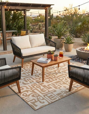 Taupe Easy-Clean Modern Indoor / Outdoor Square Rug