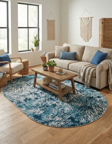 Blue Oasis Oval Rug