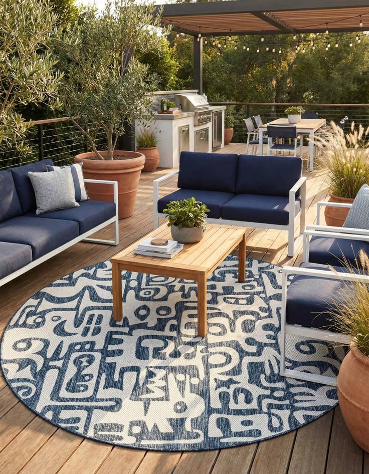Detail image of 7' 10 x 7' 10  Washable Modern Indoor / Outdoor Round Rug