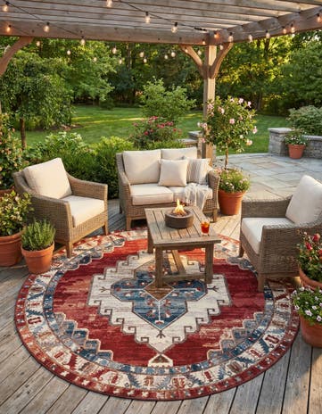 7' 10 x 7' 10 Easy-Clean Traditional Indoor / Outdoor Round Rug