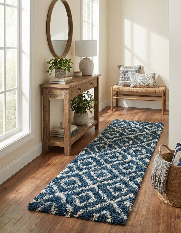 Detail image of  3' 3 x 16' 5 Lattice Shag Runner Rug