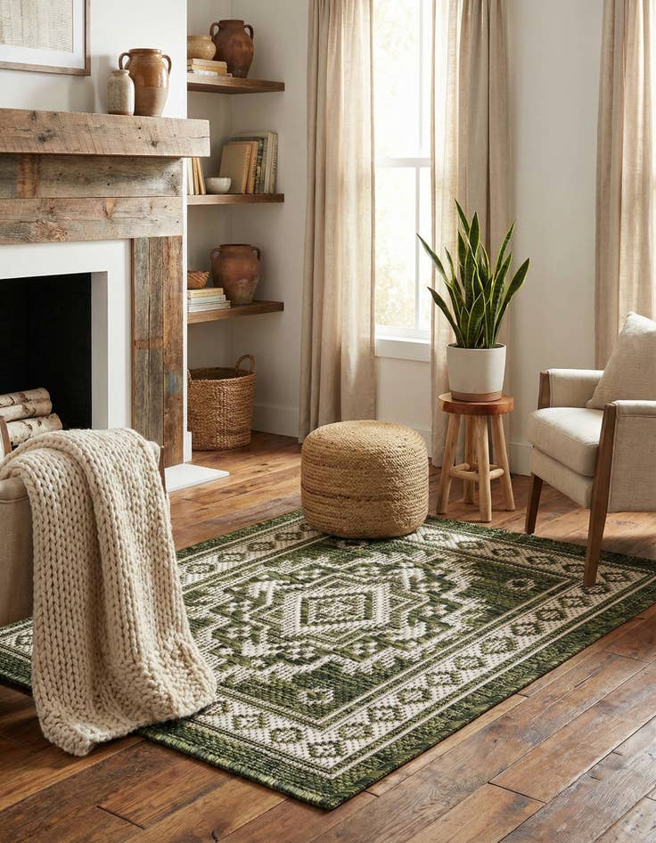 Detail image of 1' 4 x 1' 4  Washable Aztec Indoor / Outdoor Sample Rug