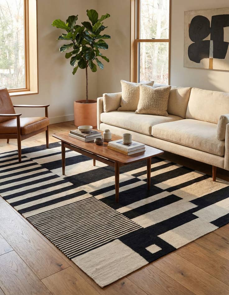 Detail image of 4' 8 x 6' 7  Hand Woven Kilim Modern Wool Rug