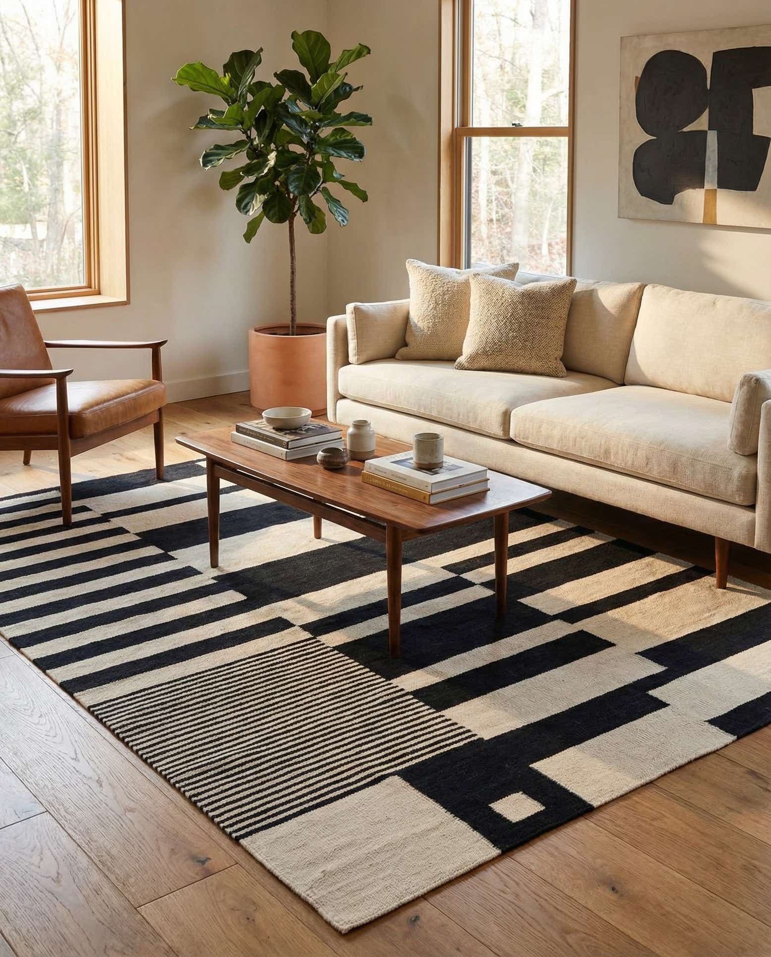 4' 8 x 6' 7 Hand Woven Kilim Modern Wool Rug