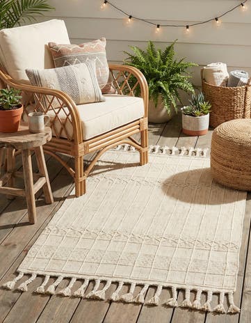 Ivory Easy-Clean Eco Bohemian Indoor / Outdoor Rug