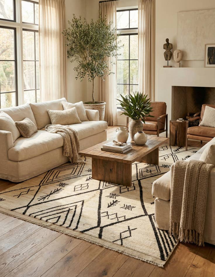 Detail image of  5' 9 x 8'  Hand Knotted Moroccan Wool Rug