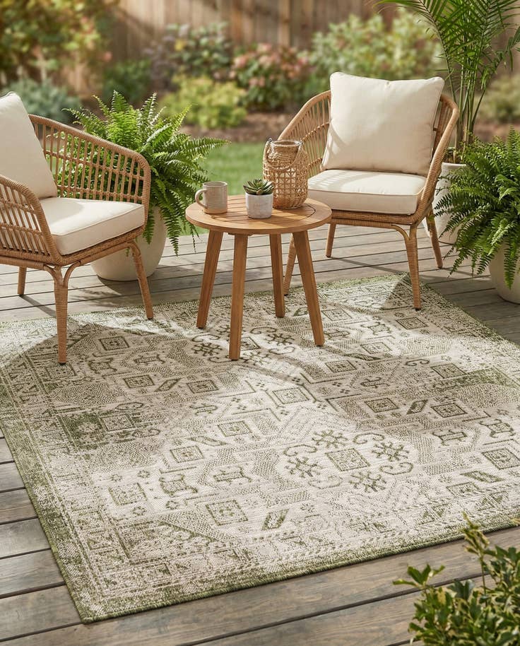 Detail image of 5' 3 x 5' 3 Easy-Clean Aztec Indoor / Outdoor Square Rug