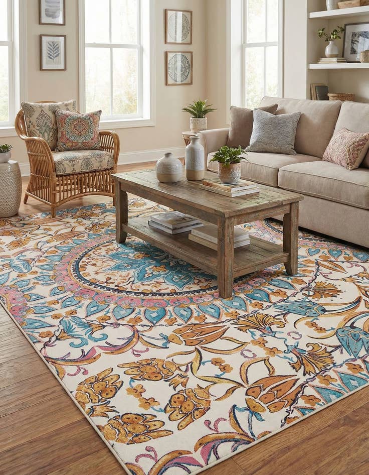 Detail image of  9' x 12'  Washable Traditional Indoor / Outdoor Rug