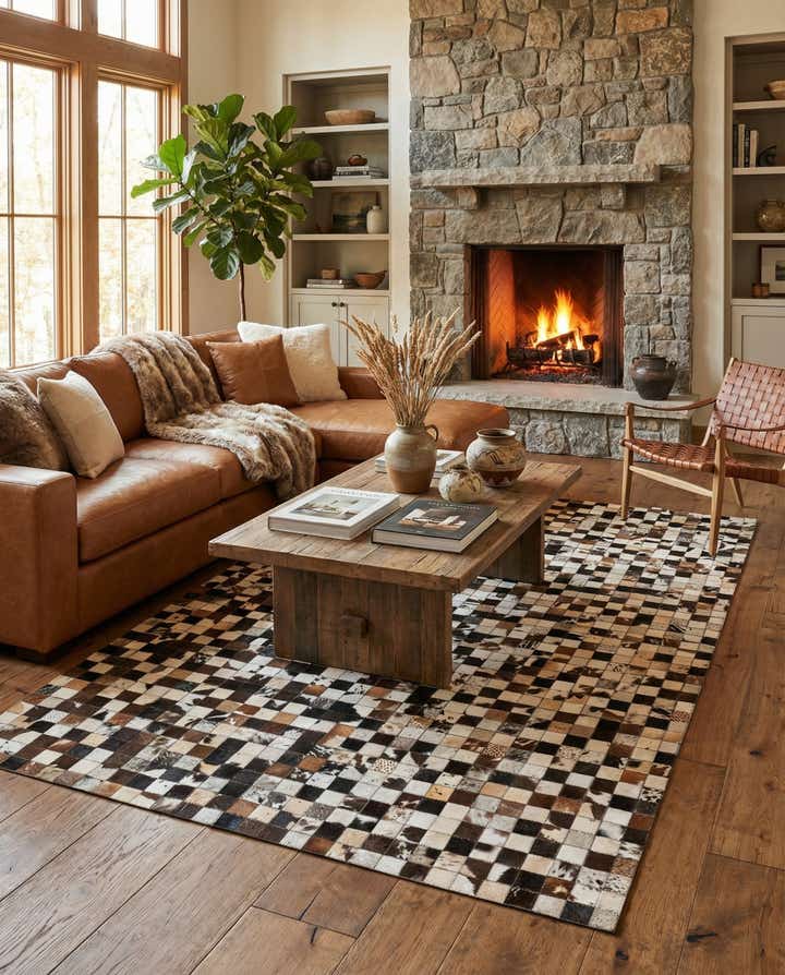 5' 1 x 8' 2 Cowhide Leather Rug