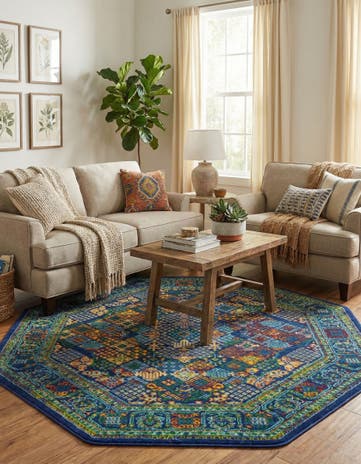 Navy Blue Calypso Octagon Rug