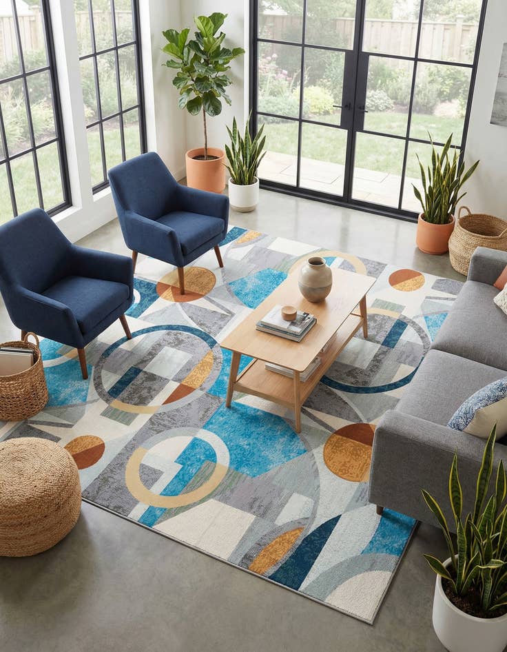 Detail image of 10' x 10'  Washable Modern Indoor / Outdoor Square Rug
