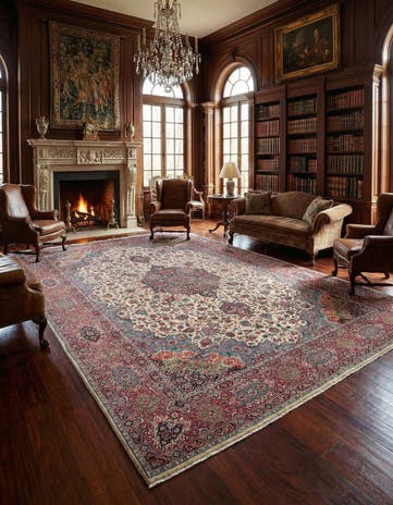 11' 4 x 16' 5 Hand Knotted Kerman Persian Wool Rug