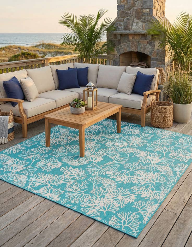 Detail image of 10' x 10'  Washable Coastal Indoor / Outdoor Square Rug