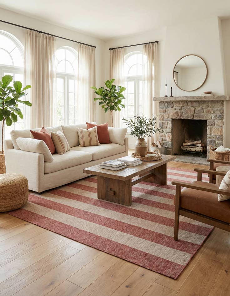 Detail image of 13' x 13'  Washable Striped Indoor / Outdoor Square Rug