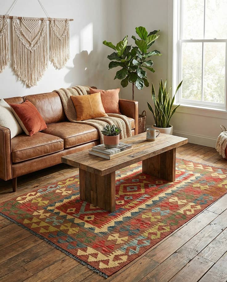 Detail image of 3' 4 x 5' 3 Hand Woven Kilim Maymana Wool Rug