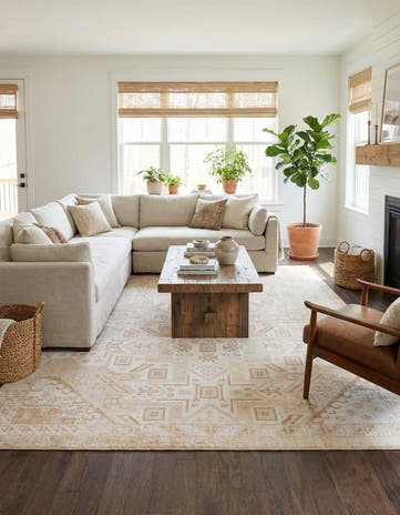 Natural Easy-Clean Aztec Indoor / Outdoor Rug