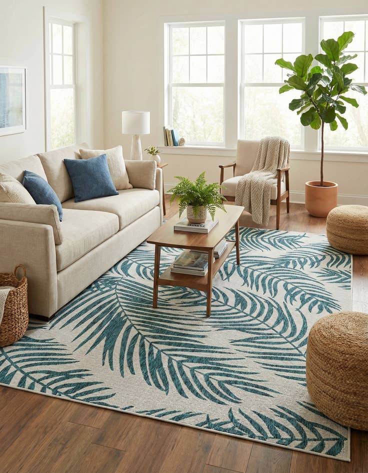 Detail image of 7' 10 x 11'  Washable Botanical Indoor / Outdoor Rug