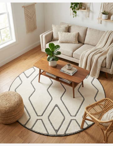 Ivory White Prismatic Round Rug