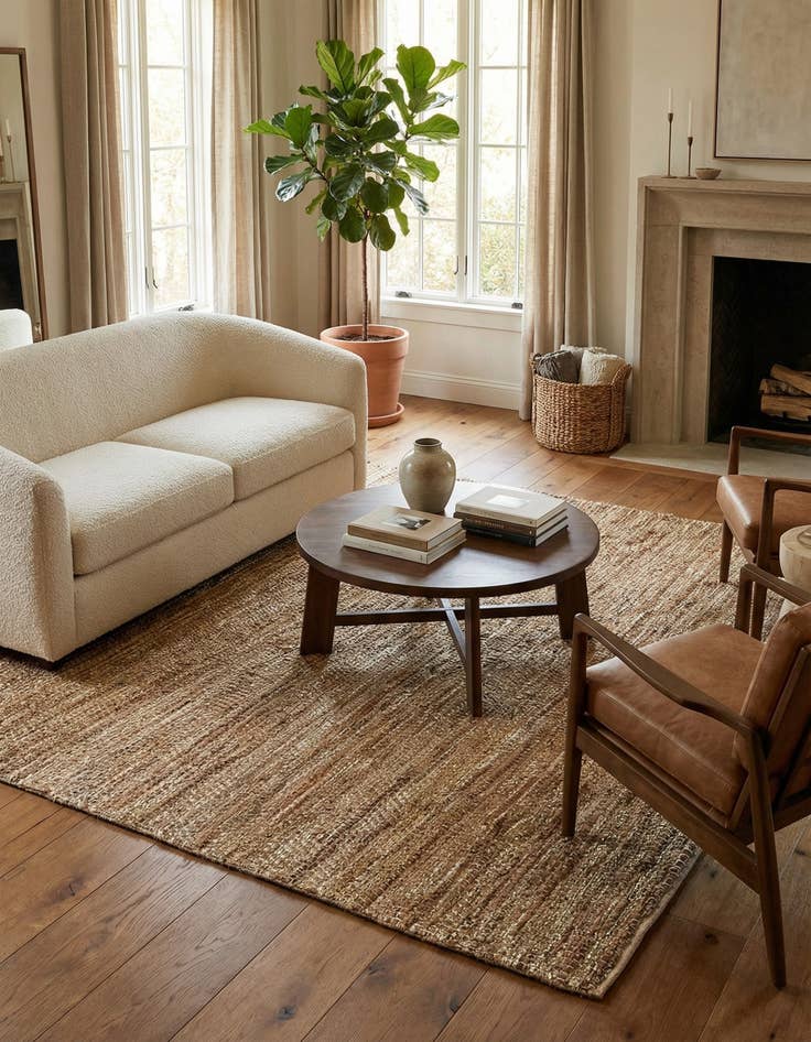 Detail image of 7' 10 x 7' 10  Hand Woven Leather Metallic Jute Square Rug