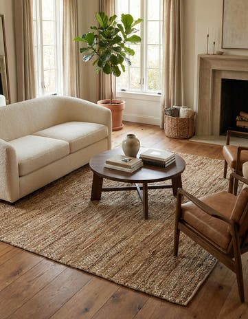 Natural Hand Woven Leather Metallic Jute Square Rug