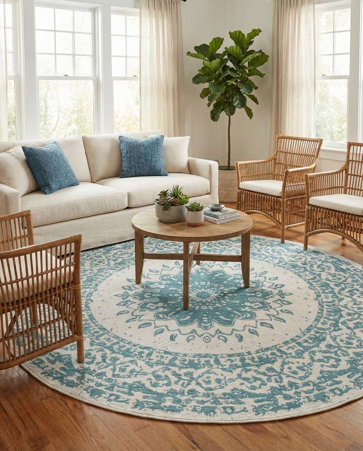 7' 10 x 7' 10 Easy-Clean Traditional Indoor / Outdoor Round Rug